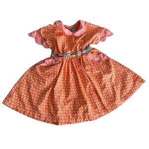 Little Miss Marmalade Dress Lilly sz 5 pink orange pockets scallop short sleeve